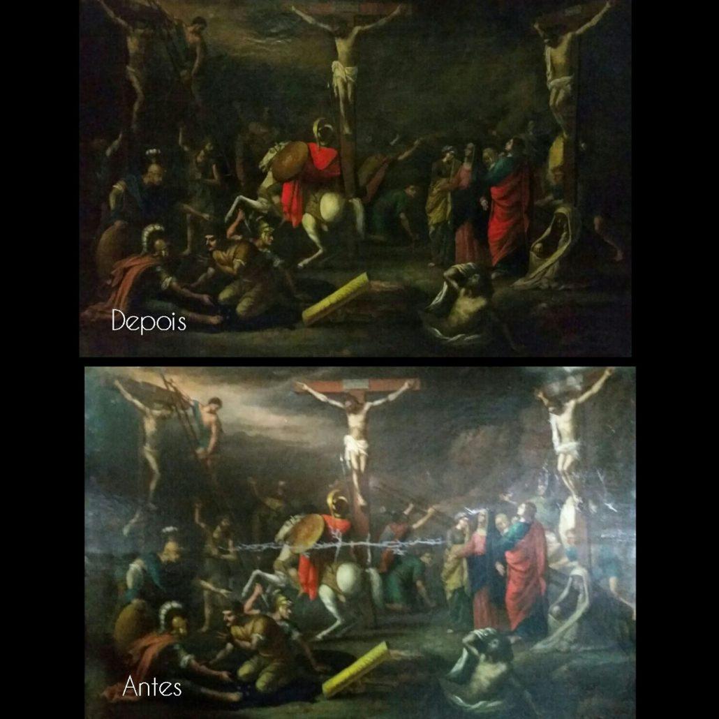 restauração de tela a óleo crucificação de Cristo