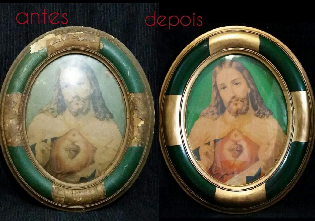 Restauração de quadro antigo imagem de Jesus Cristo 